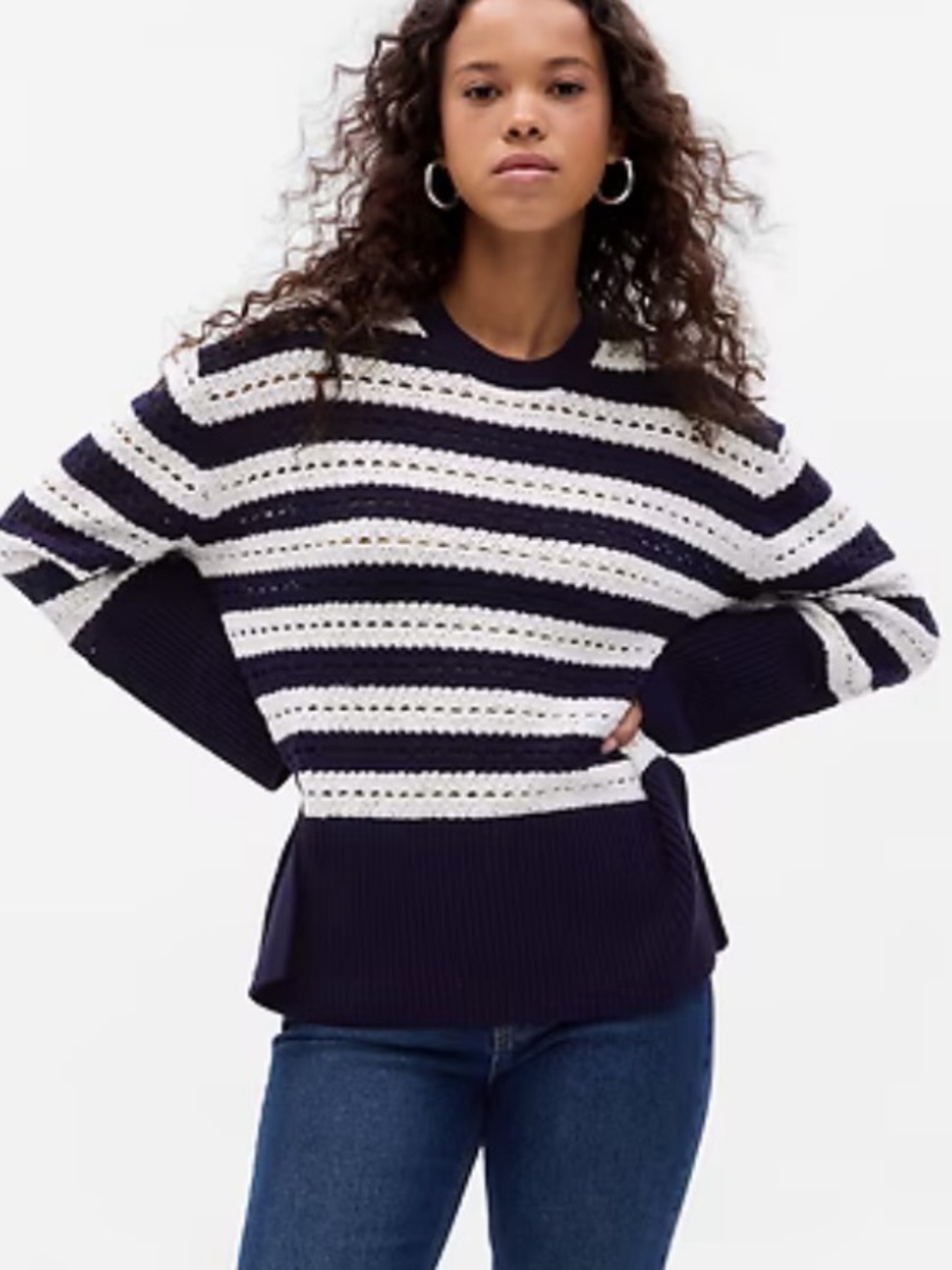 GAP - Women's Split Hem Crochet Sweater. Size XL Tall. NEW, Navy and white